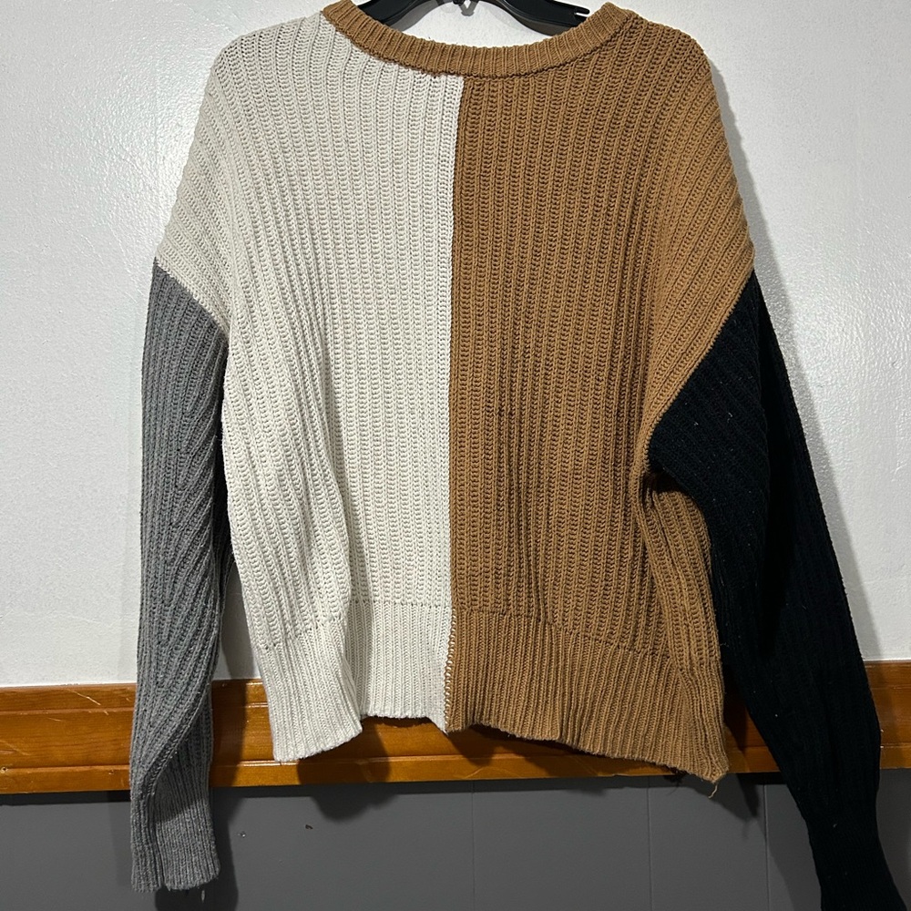 a new day Camel and Cream Ribbed Pullover Sweater